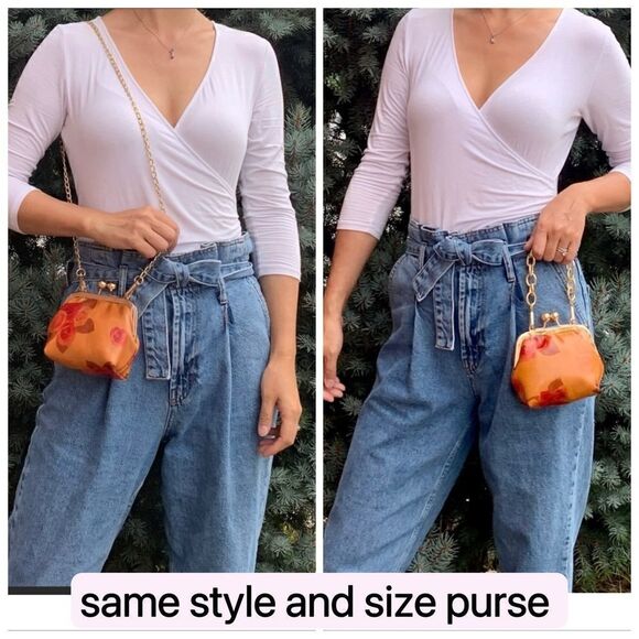 Handmade Vintage Style Genuine Leather Floral Print Purse/Wristlet/Crossbody - Picture 14 of 16